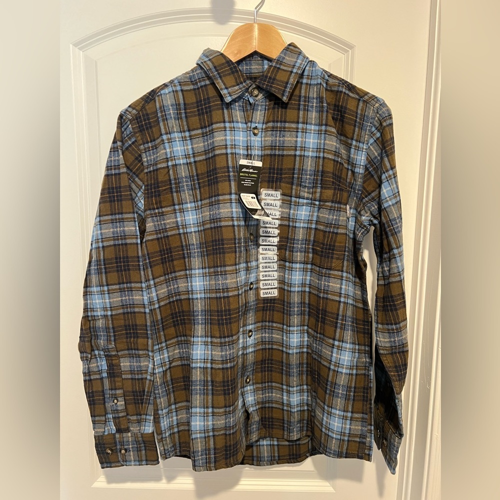 SOLD - Nwt Eddie Bauer Mens Blue Brown Flannel Size Small